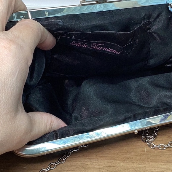 Lulu Townsend Black and Silver Sequins Clutch / Shoulder Bag with Floral Design - Picture 8 of 8